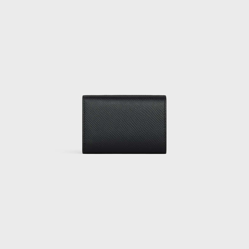 Black Celine Folded Compact in Grained Calfskin Wallets | CL-591796