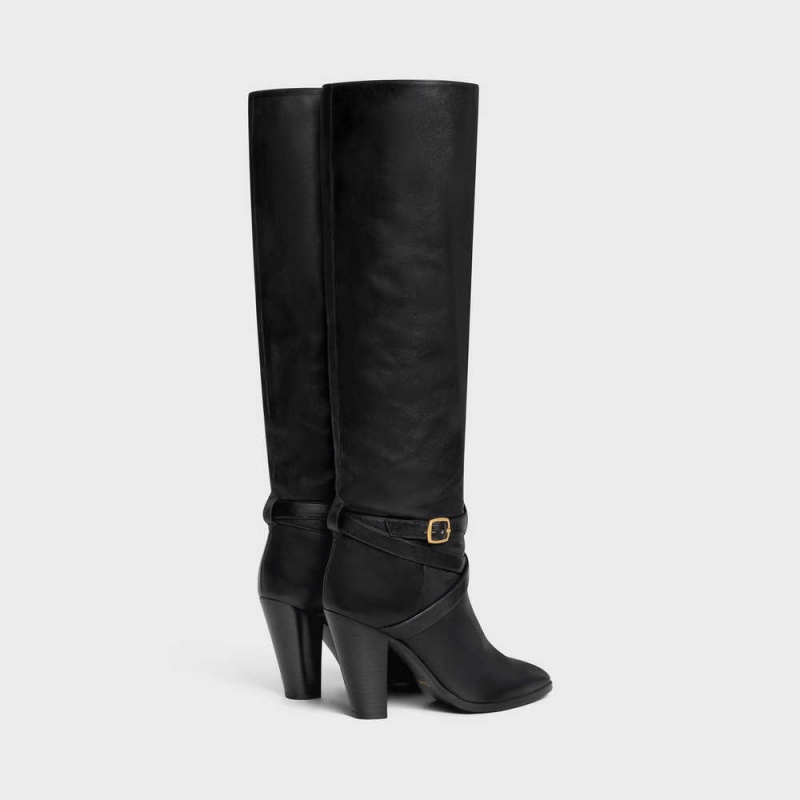 Black Celine HIGH SLOUCHY BUCKLE WILTERN in CALFSKIN Boots | CL-592517