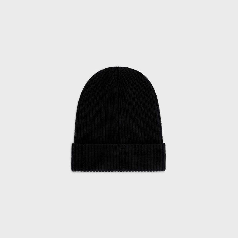 Black Celine INITIAL BEANIE in ribbed wool Hat | CL-591713