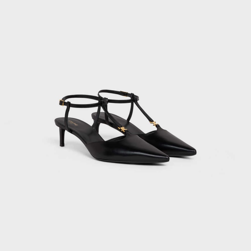 Black Celine KITTEN TRIOMPHE BAR STRAP in CALFSKIN Pumps | CL-592558