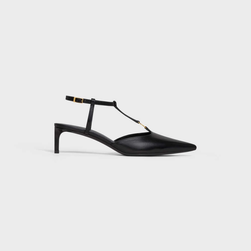 Black Celine KITTEN TRIOMPHE BAR STRAP in CALFSKIN Pumps | CL-592558