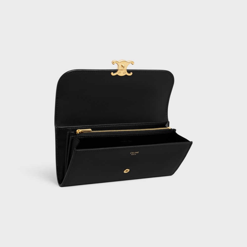 Black Celine LARGE TRIOMPHE in Shiny calfskin Wallets | CL-592983