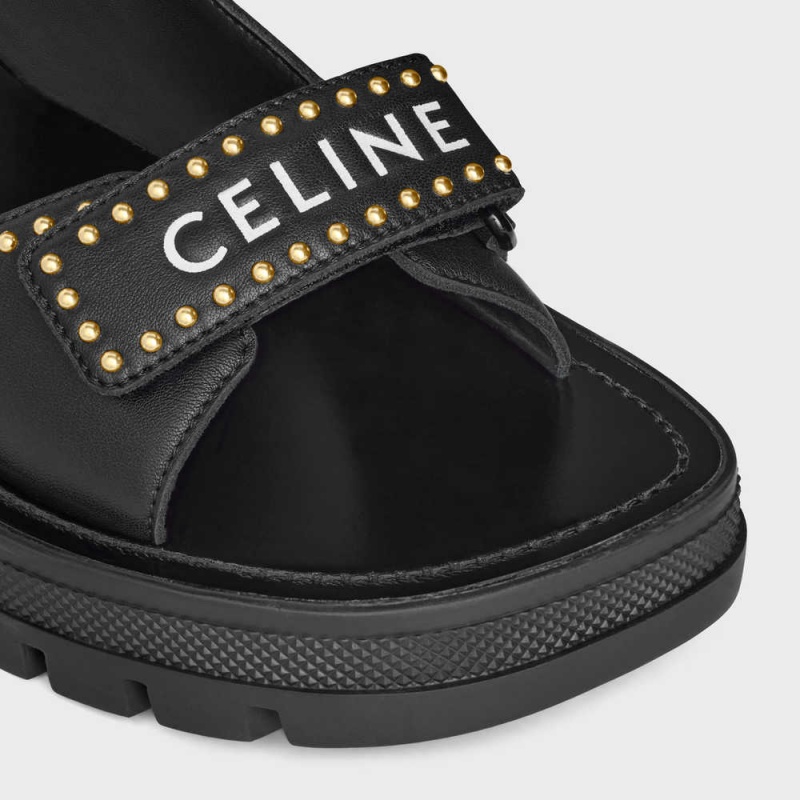 Black Celine LEO STUDDED CHUNKY in CALFSKIN Sandals | CL-592593