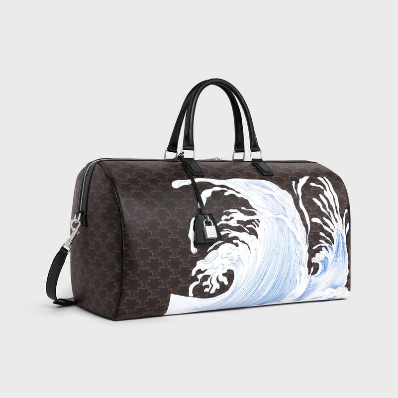 Black Celine Large in Triomphe Canvas with David Weiss Wave Print Travel Bags | CL-591819