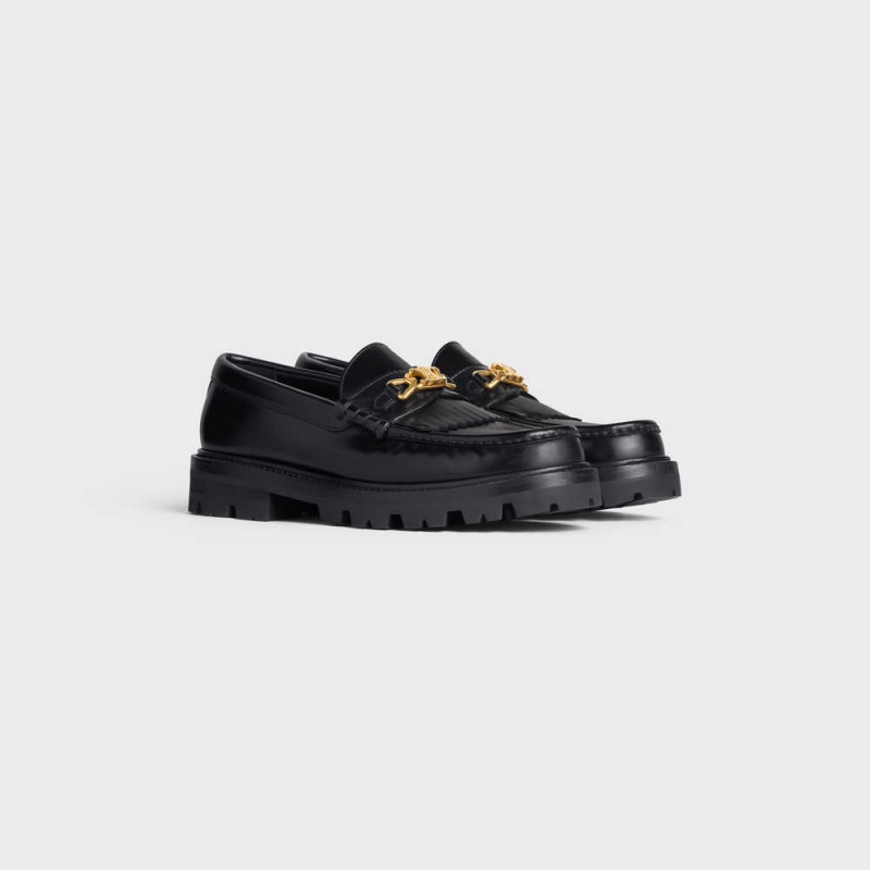 Black Celine MARGARET WITH TRIOMPHE CHAIN in POLISHED BULL Loafers | CL-592524