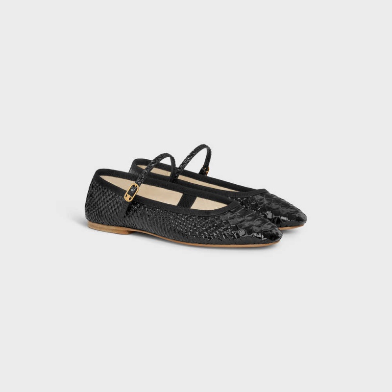 Black Celine MARY JANE BALLERINA LES BALLERINES in Python Stamped Calfskin Loafers | CL-592535