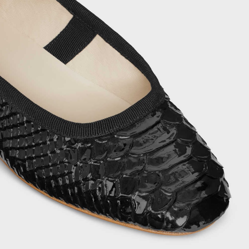 Black Celine MARY JANE BALLERINA LES BALLERINES in Python Stamped Calfskin Loafers | CL-592535