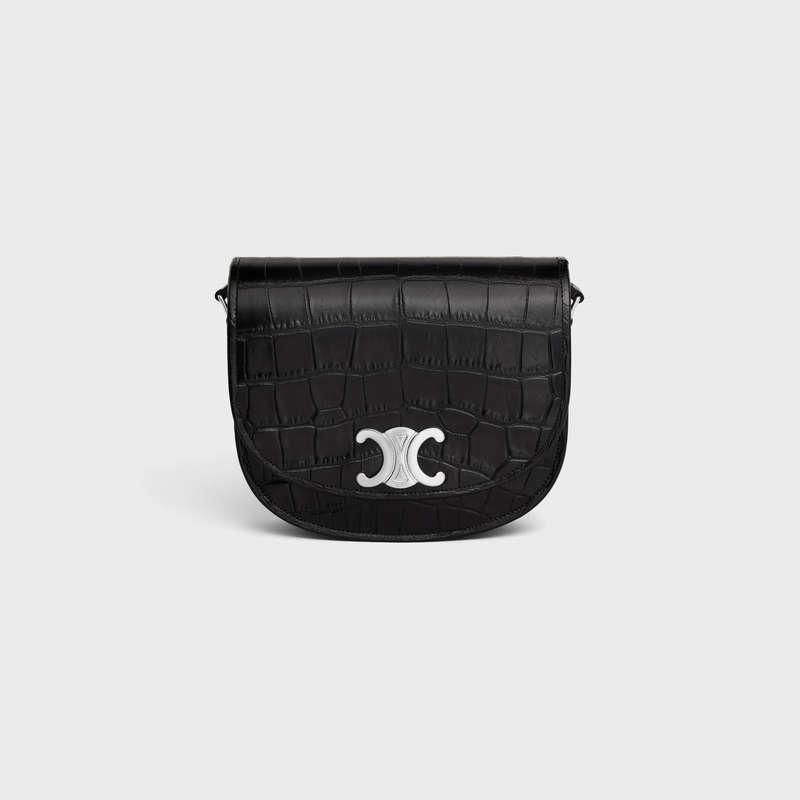 Black Celine MEDIUM BESACE TRIOMPHE in CROCODILE EMBOSSED CALFSKIN Shoulder Bags | CL-591847