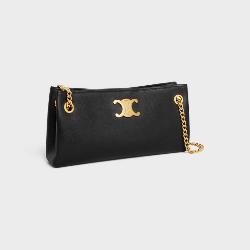 Black Celine NEWSPAPER CHAIN BAG SOFT in SUPPLE CALFSKIN Triomphe | CL-593166