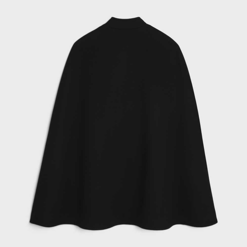 Black Celine Officer cape in wool and cashmere cloth Coats | CL-592626