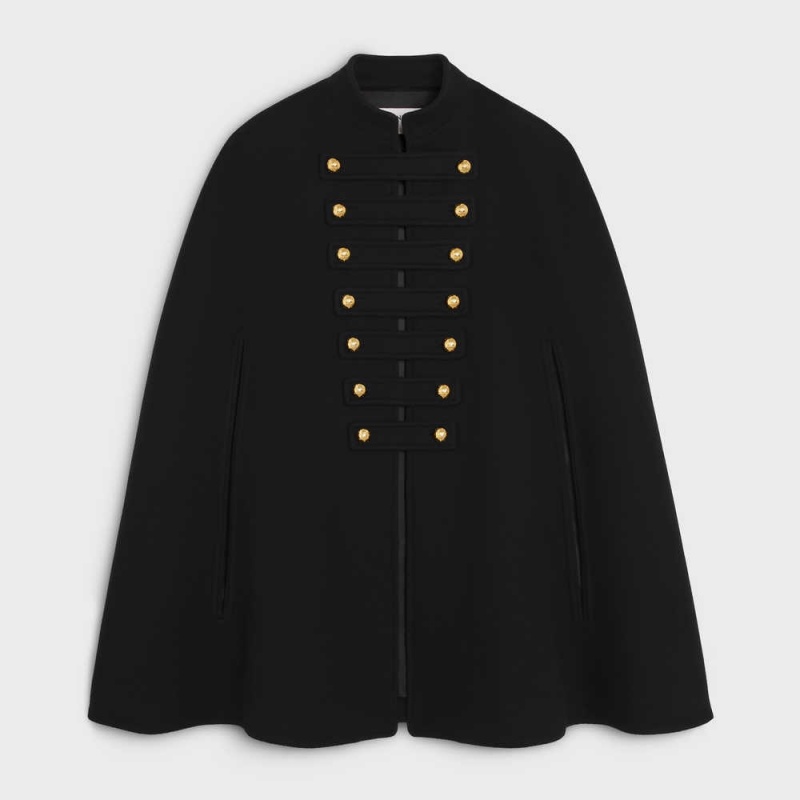 Black Celine Officer cape in wool and cashmere cloth Coats | CL-592626