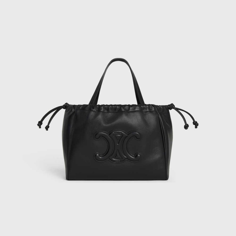 Black Celine SMALL CABAS DRAWSTRING in Smooth Calfskin Cuir Triomphe | CL-593154