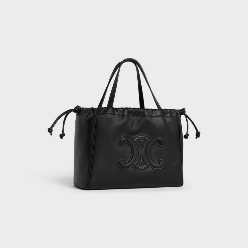 Black Celine SMALL DRAWSTRING CUIR TRIOMPHE in Smooth Calfskin Cabas | CL-593089