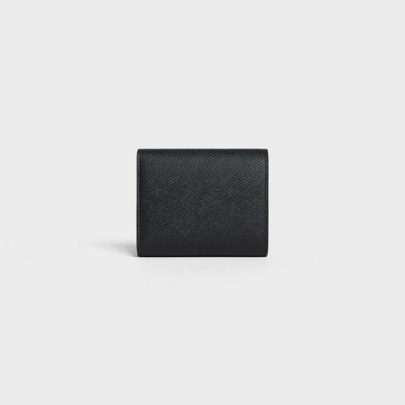 Black Celine Small trifold in Grained calfskin Wallets | CL-593002