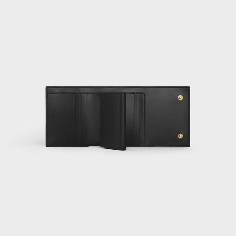 Black Celine Small trifold in Grained calfskin Wallets | CL-593002