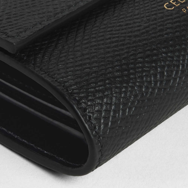 Black Celine Small trifold in Grained calfskin Wallets | CL-593002