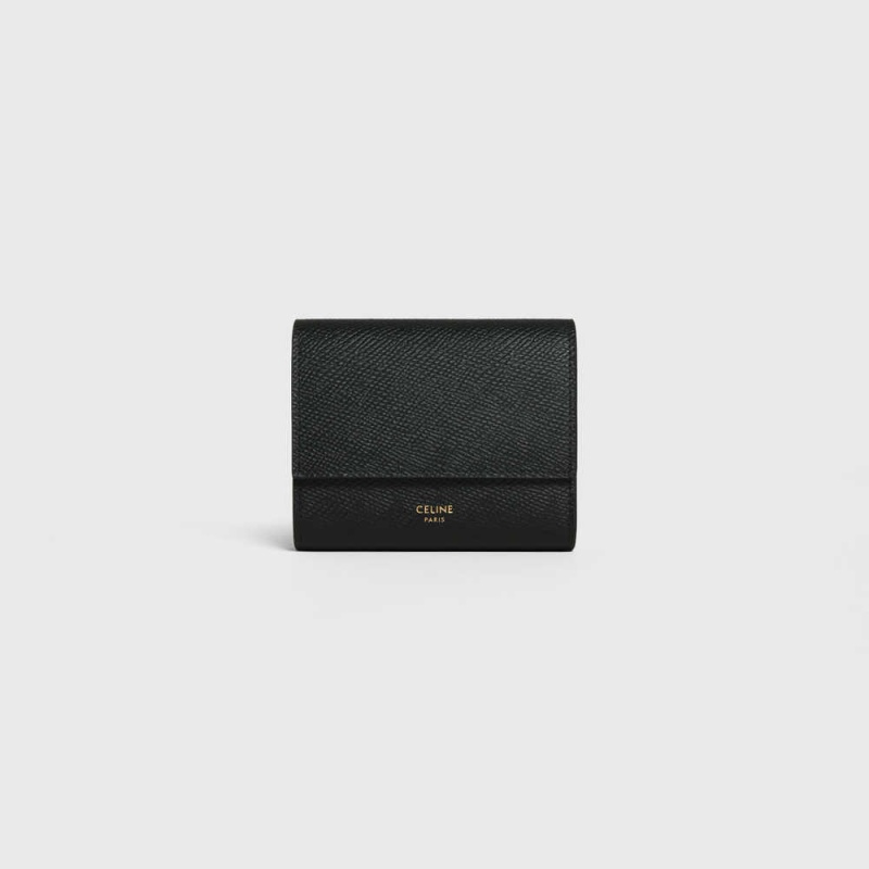 Black Celine Small trifold in Grained calfskin Wallets | CL-593002