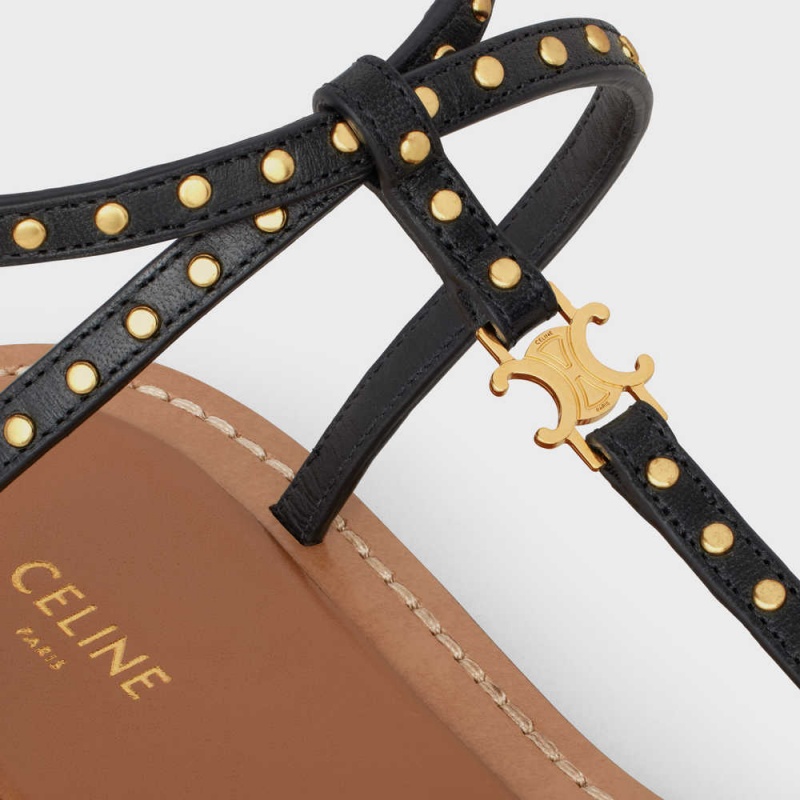 Black Celine TAILLAT FLAT WITH STUDS in CALFSKIN - VEGETAL TANNING & STUDS Sandals | CL-592586