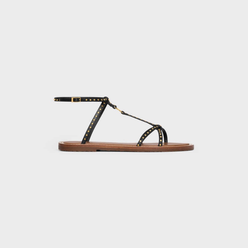 Black Celine TAILLAT FLAT WITH STUDS in CALFSKIN - VEGETAL TANNING & STUDS Sandals | CL-592586