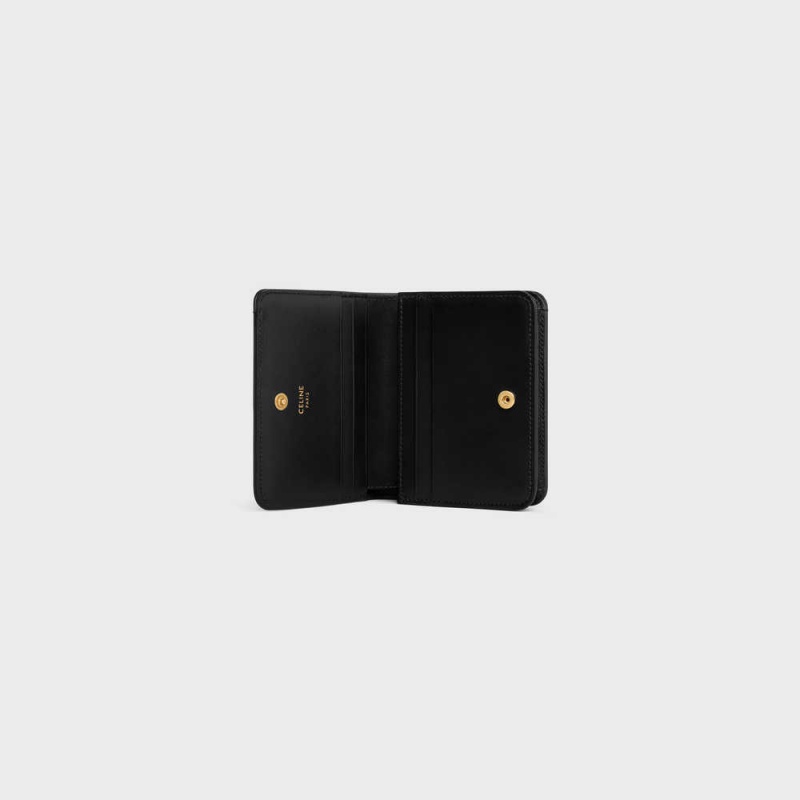 Black Celine TRIOMPHE COMPACT in Shiny calfskin Wallets | CL-592964