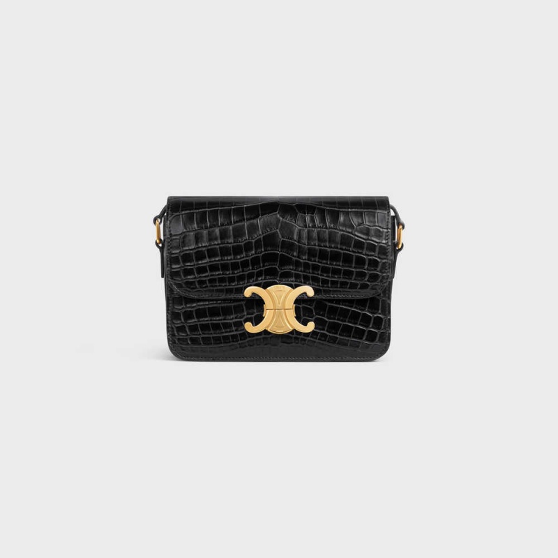 Black Celine Teen Bag in Niloticus Crocodile Triomphe | CL-593208