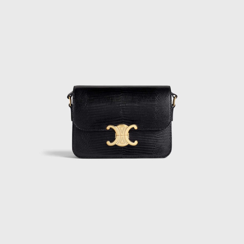 Black Celine Teen Bag in lizard Triomphe | CL-593213