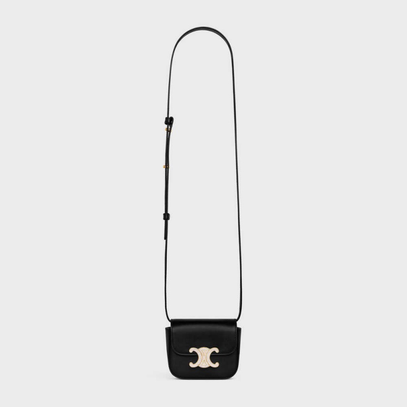 Black Celine Triomphe With Strass closure in Shiny calfskin Mini Bags | CL-593012