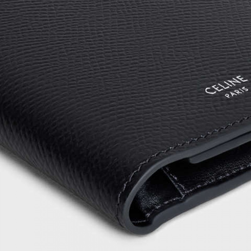 Black Celine Vertical with Coin Compartment in grained calfskin Wallets | CL-591799