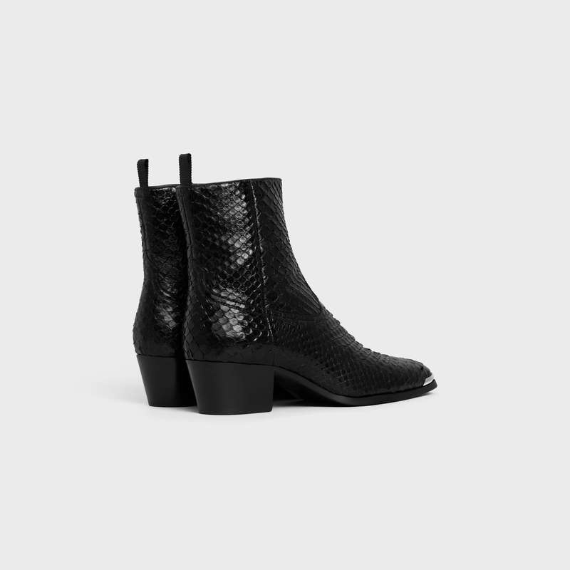 Black Celine WESTERN ISAAC WITH METAL TOE in SHINY PYTHON Boots | CL-591861