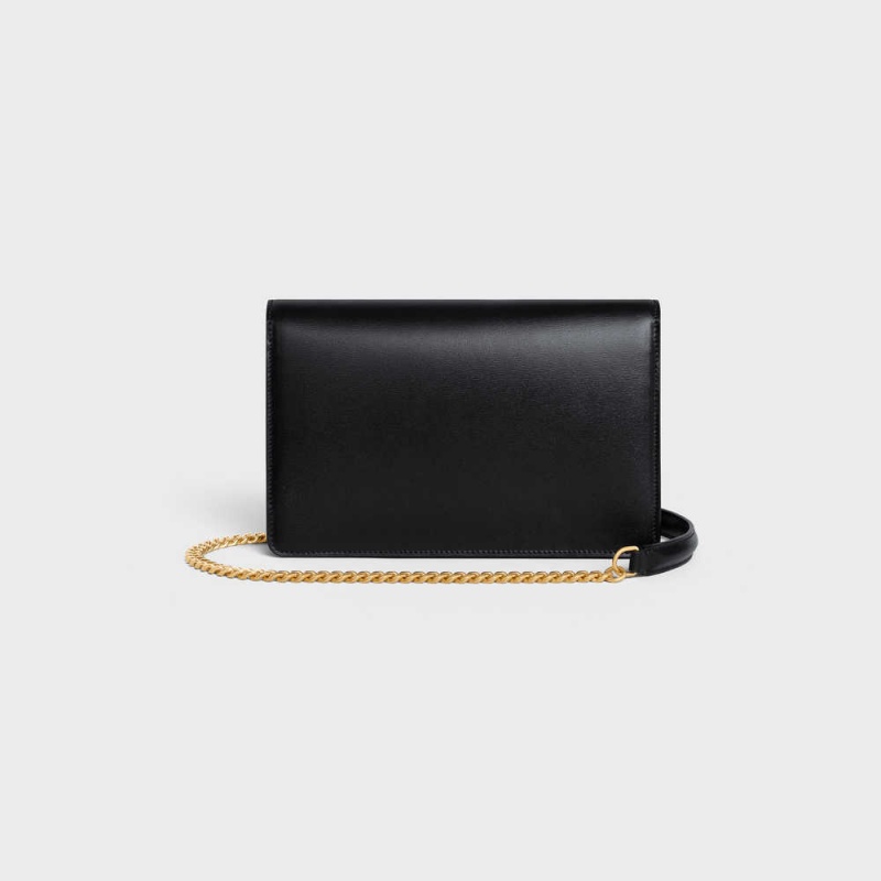 Black Celine Wallet on Chain TRIOMPHE in Shiny calfskin Mini Bags | CL-593021