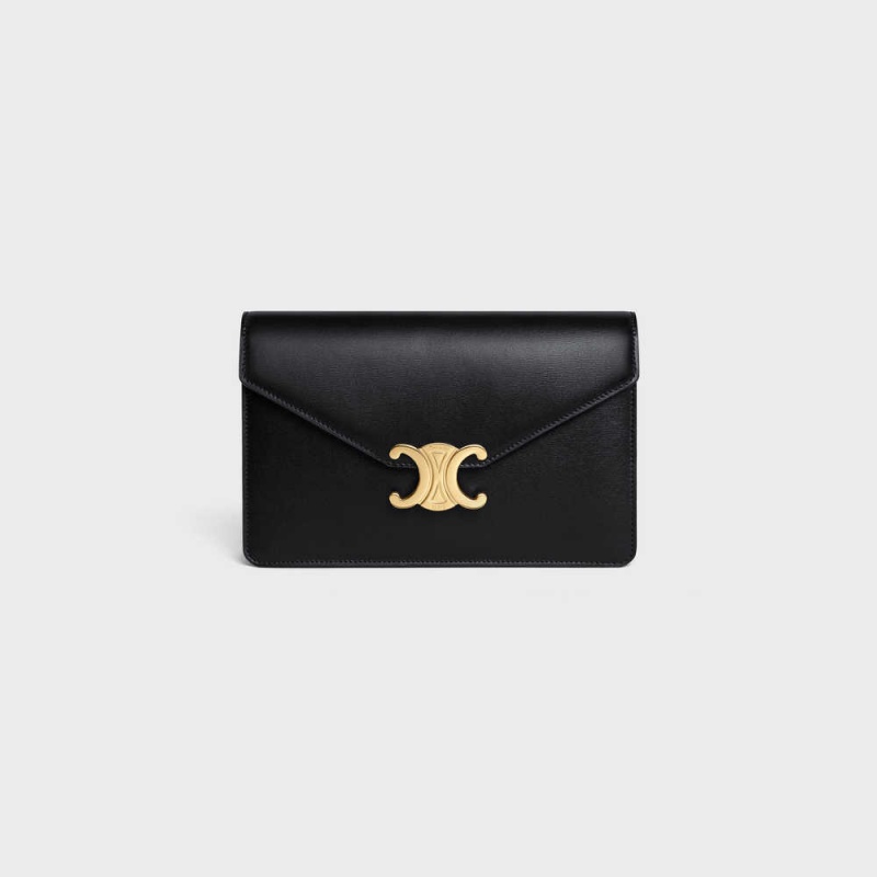 Black Celine Wallet on Chain TRIOMPHE in Shiny calfskin Mini Bags | CL-593021