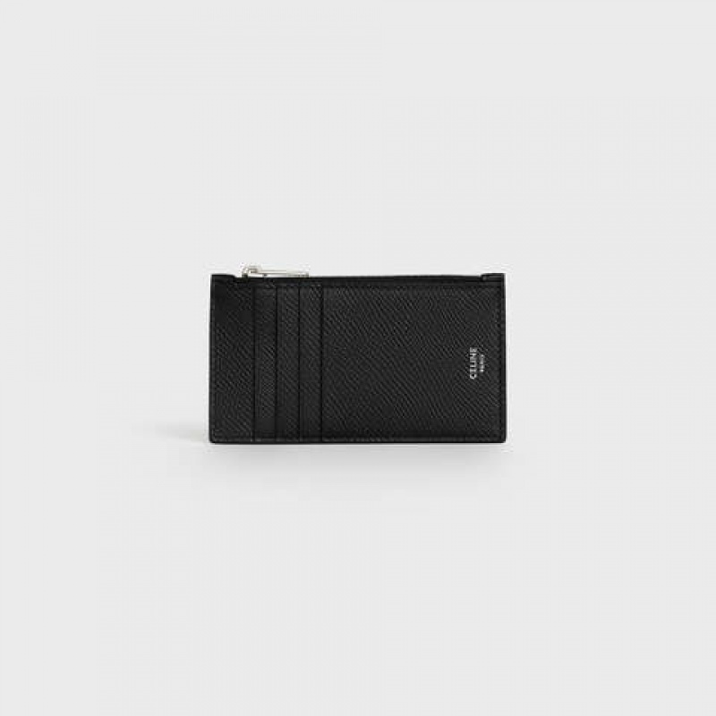 Black Celine Zipped compact in Grained calfskin Card Holders | CL-591810