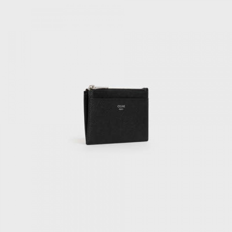 Black Celine Zipped in Grained Calfskin Card Holders | CL-591807