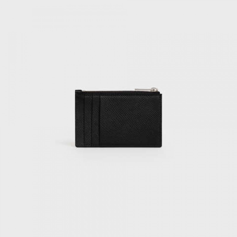 Black Celine Zipped in Grained Calfskin Card Holders | CL-591807