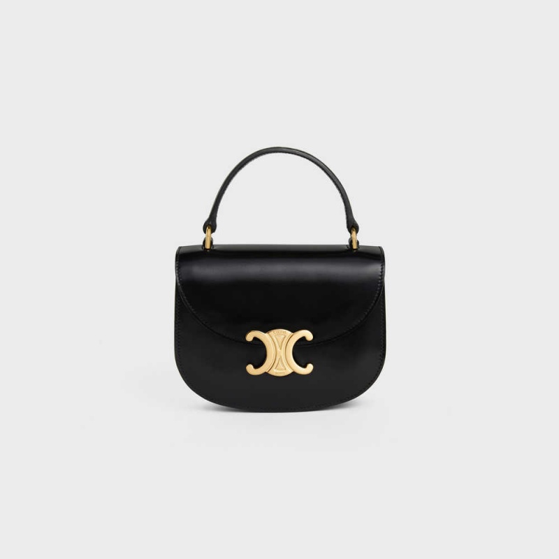 Black Celine besace triomphe in SHINY CALFSKIN Mini Bags | CL-593029