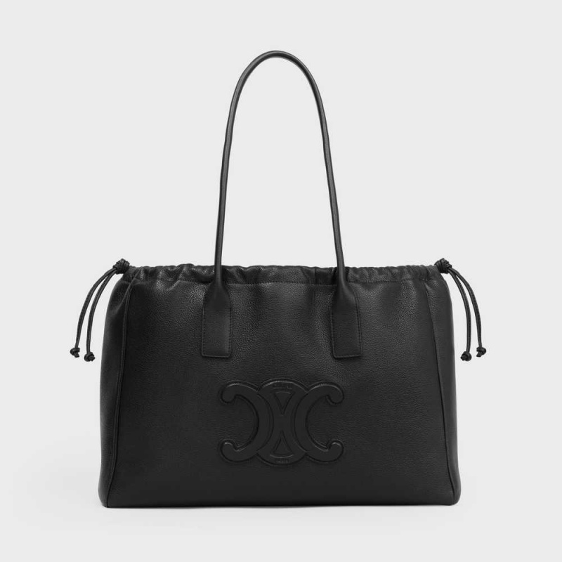 Black Celine cabas drawstring in Grained calfskin Cuir Triomphe | CL-593152