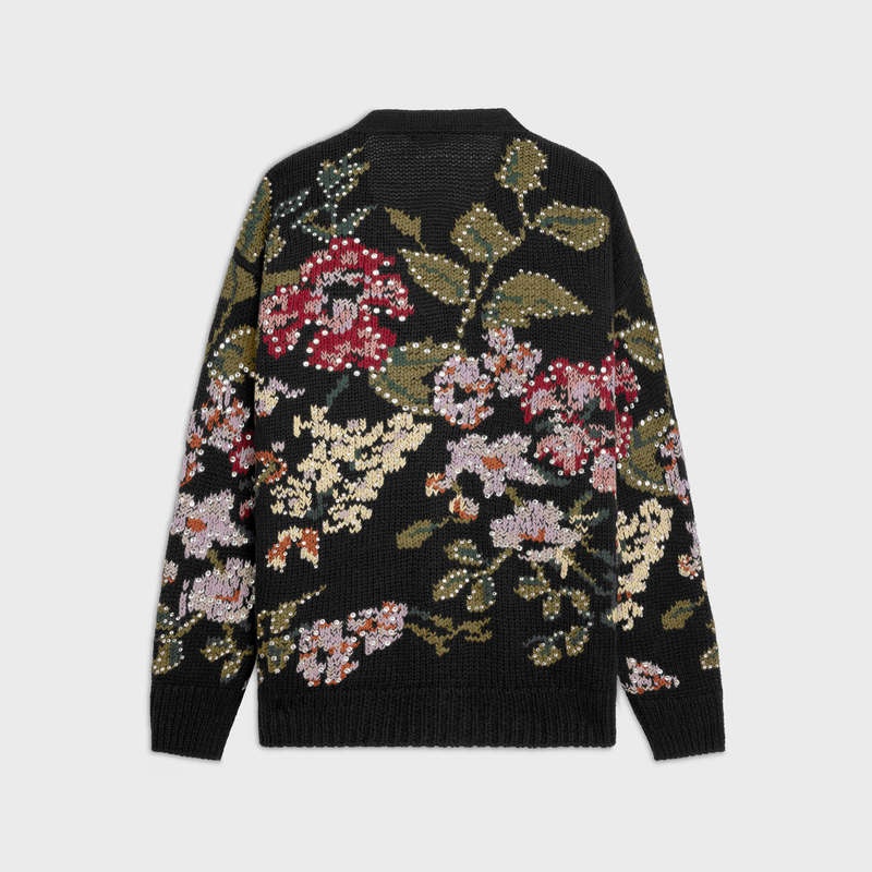 Black Celine floral embroidered cardigan in wool Knitwear | CL-592088