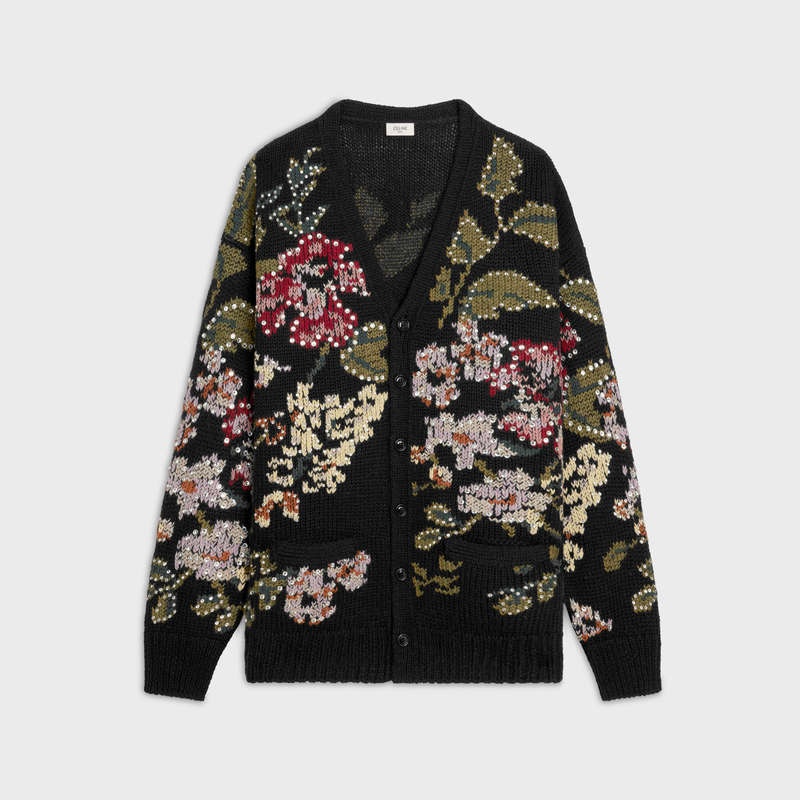 Black Celine floral embroidered cardigan in wool Knitwear | CL-592088