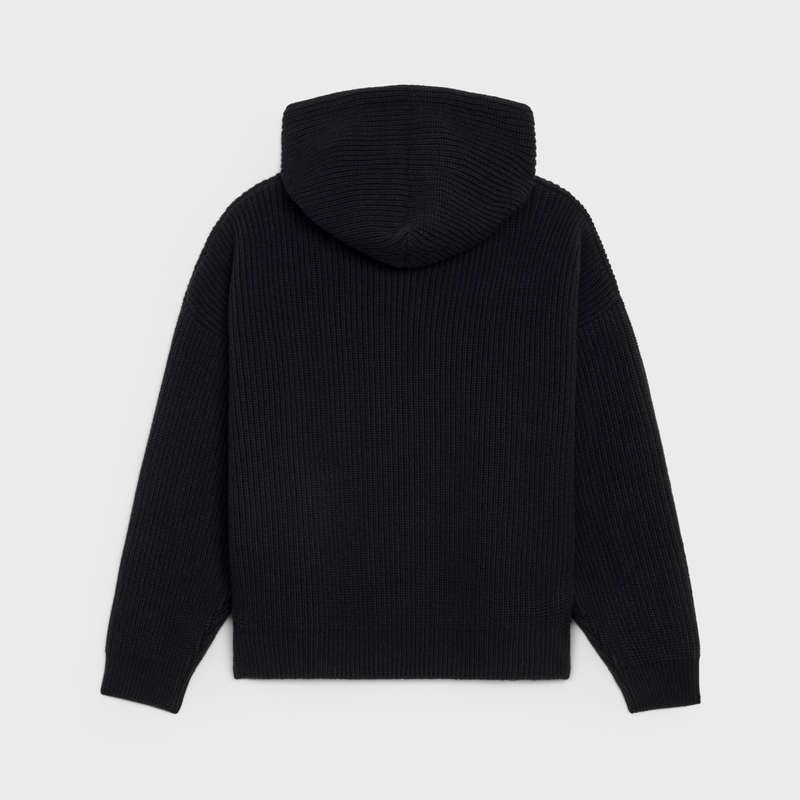 Black Celine hooded in ribbed wool Sweatshirts | CL-592109