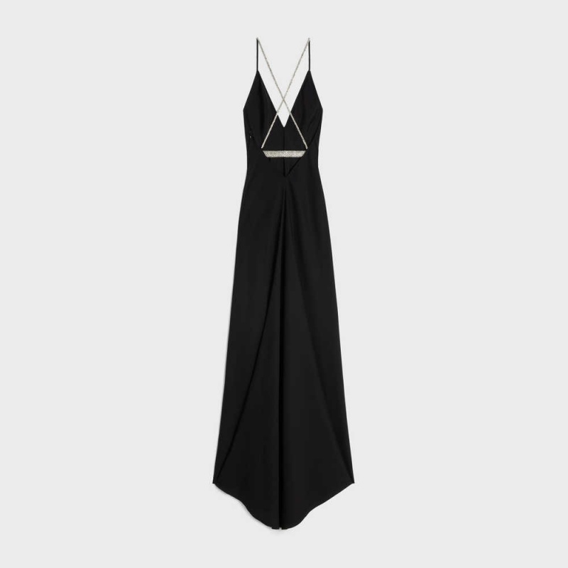 Black Celine slip with rhinestones in satin-lined crêpe Dresses | CL-592862