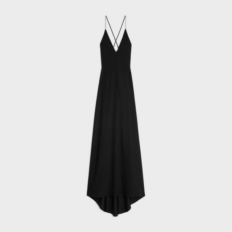 Black Celine slip with rhinestones in satin-lined crêpe Dresses | CL-592862