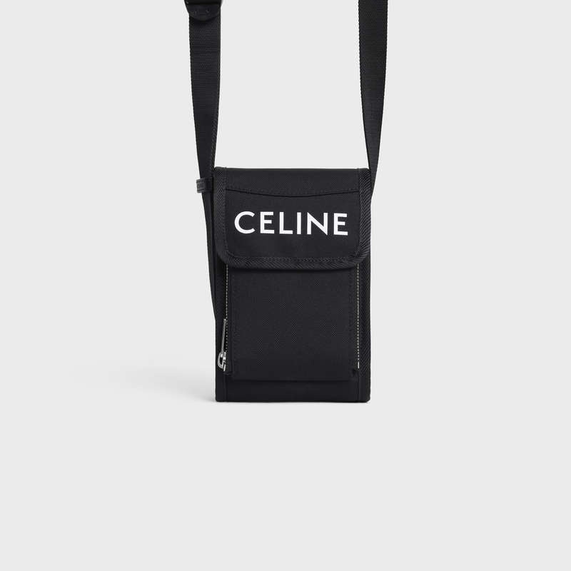 Black Celine trekking flap phone pouch in nylon with celine print Pouch | CL-591783