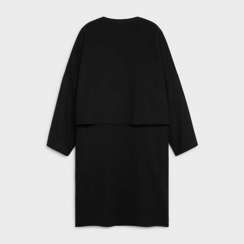 Black Celine with pure collar in double face Cashmere Coats | CL-592622