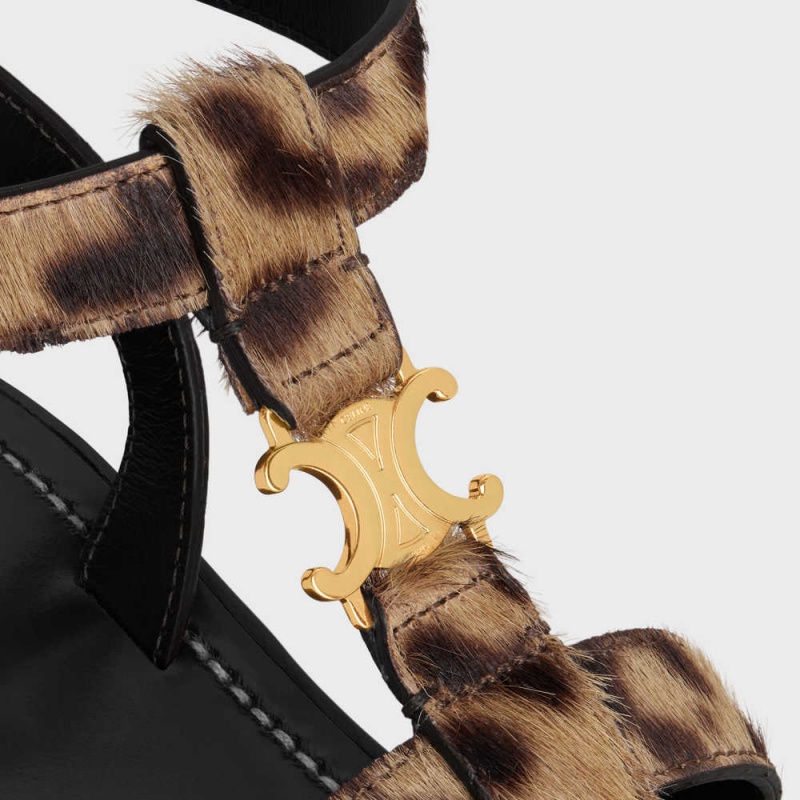 Black / Brown / Beige Celine CLEA TRIOMPHE GLADIATOR CHUNKY in LEOPARD PRINTED HAIRY CALFSKIN Sandals | CL-592573