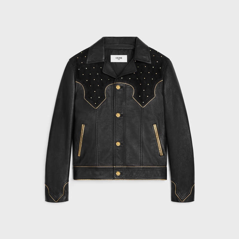 Black / Gold Celine western blouson with studs in soft Leather | CL-591921