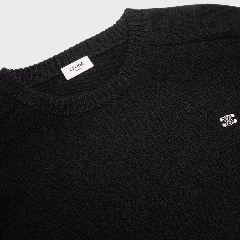 Black / Off White Celine triomphe crew neck in wool and cashmere Knitwear | CL-592094