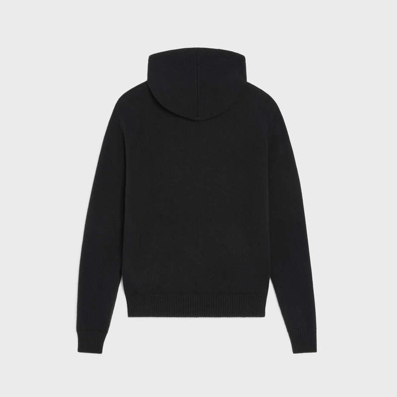 Black / Off White Celine triomphe hooded in cashmere wool Sweatshirts | CL-592112