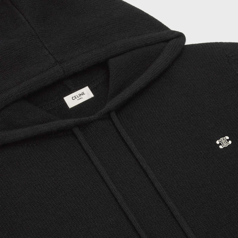 Black / Off White Celine triomphe hooded in cashmere wool Sweatshirts | CL-592112