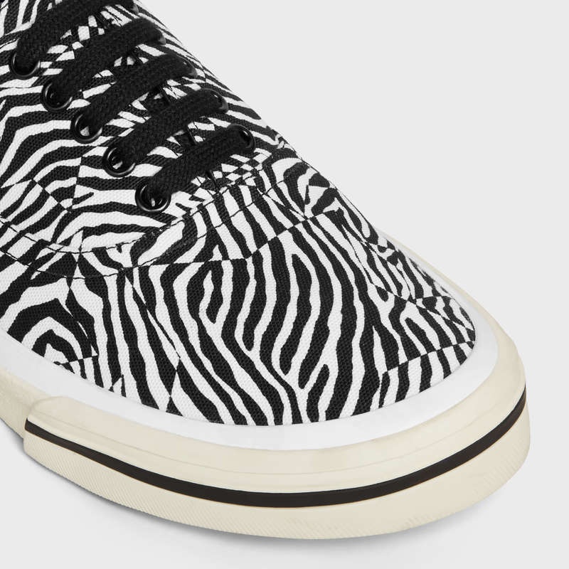 Black / white Celine ELLIOT LOW LACE UP in ZEBRA PRINTED CANVAS Sneakers | CL-591913