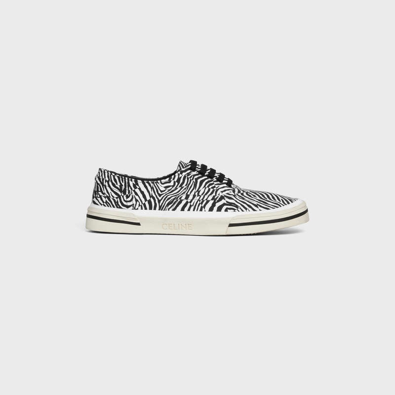 Black / white Celine ELLIOT LOW LACE UP in ZEBRA PRINTED CANVAS Sneakers | CL-591913